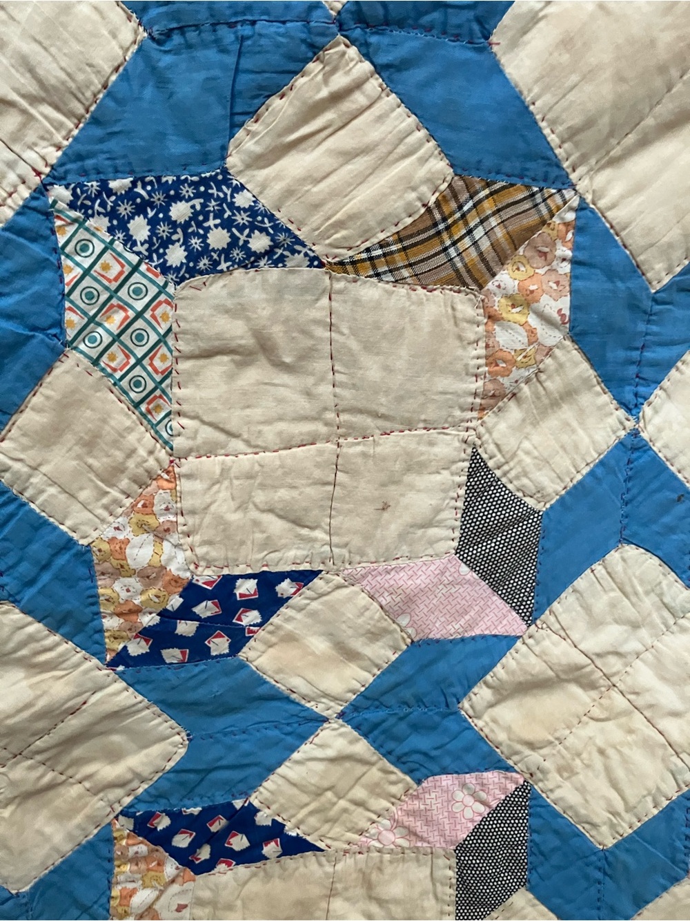Hand stitched early 20th C patchwork star pattern twin quilt 69 x 80” vintage - Picture 3 of 16